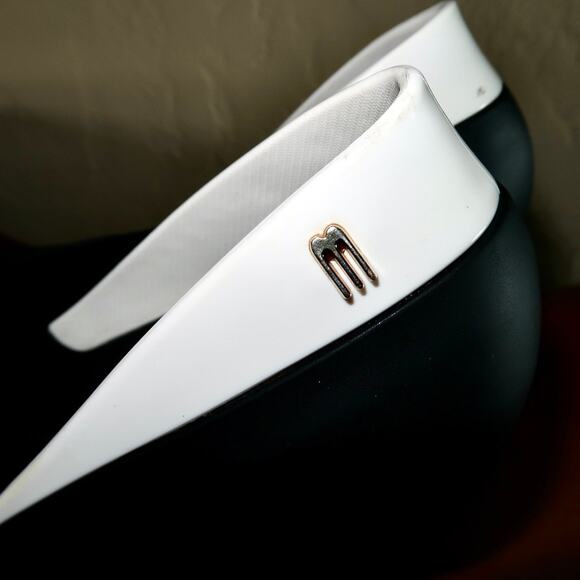 Melissa Black Block Wedges Peep Toe White Detail Pin-up Rockabilly Rubber Size 8 - Picture 5 of 10